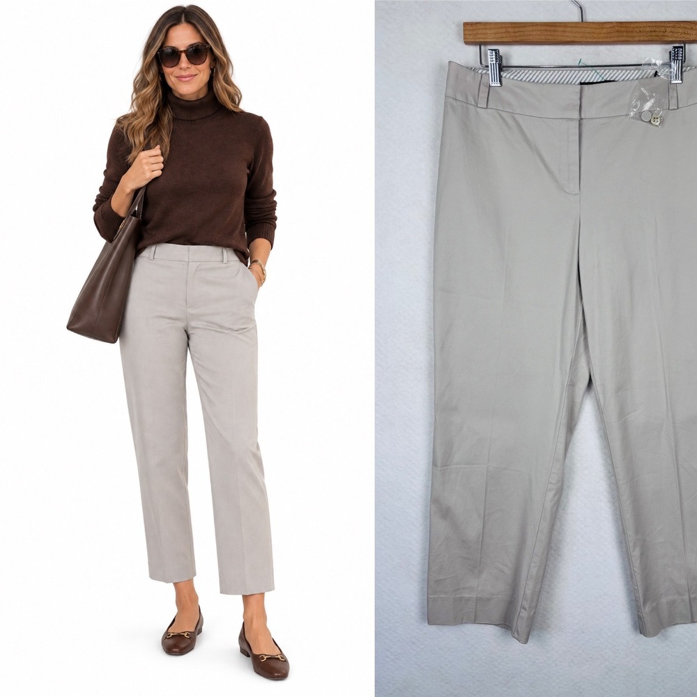 NWT Talbots Signature Ankle Pants Size 10 Beige Cotton Blend Straight Leg Office